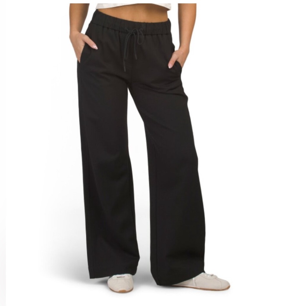 NWT BELLE VERE Knit Ponte LARGE Wide Leg Pull On Striped Pants